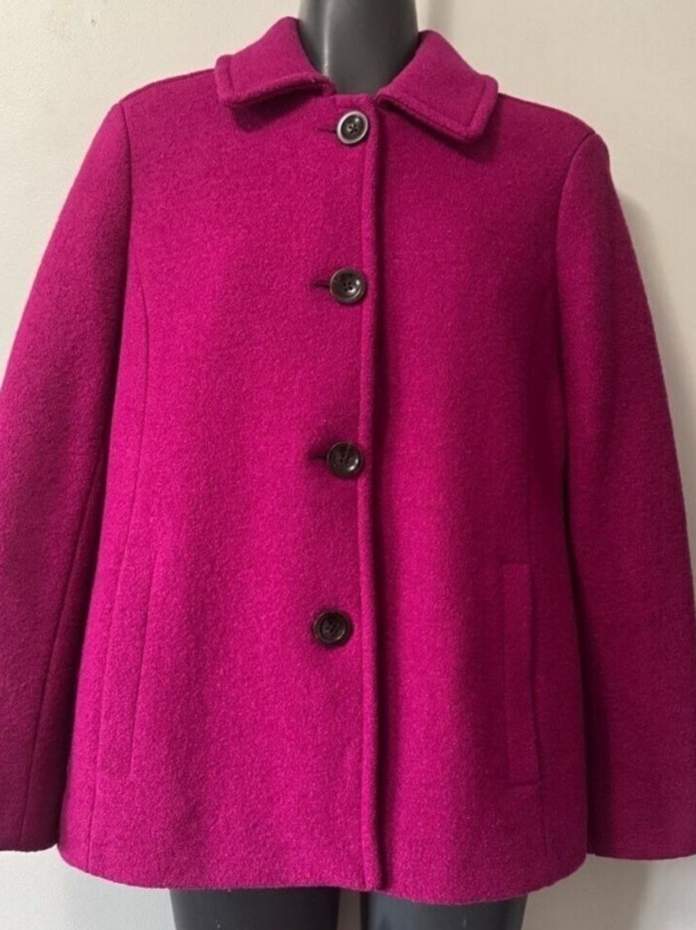 Lands' End Pink Pea Coat Wool Blend Notched Collar 4Petite
